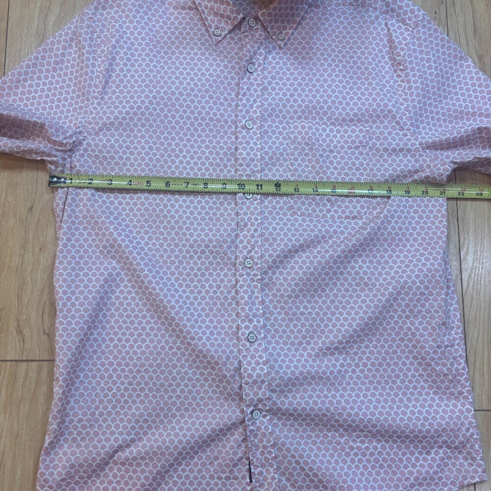 Faherty Short Sleeve Organic Cotton Casual Button Up Shirt Pink Scallop Men's L - Picture 3 of 7